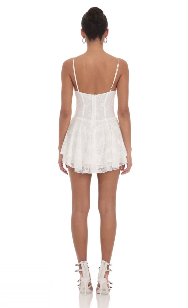 Lace Floral A-Line Dress in White - Image 2