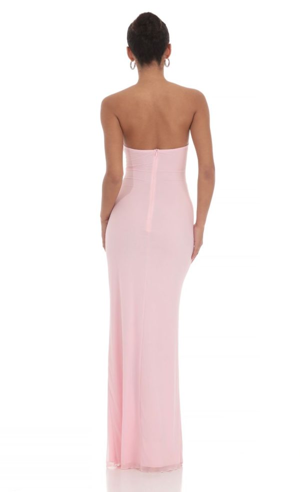 Mesh Cutout Ruffle Maxi Dress in Pink - Image 2