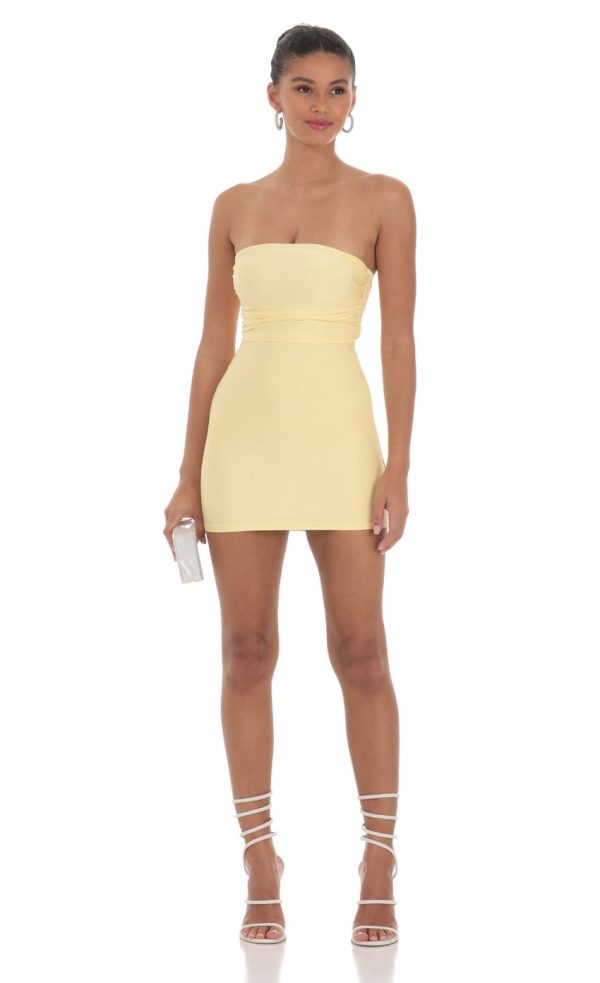 Strapless Sequin Butterfly Bodycon Dress in Yellow - Image 2