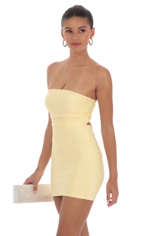 Strapless Sequin Butterfly Bodycon Dress in Yellow - Image 3