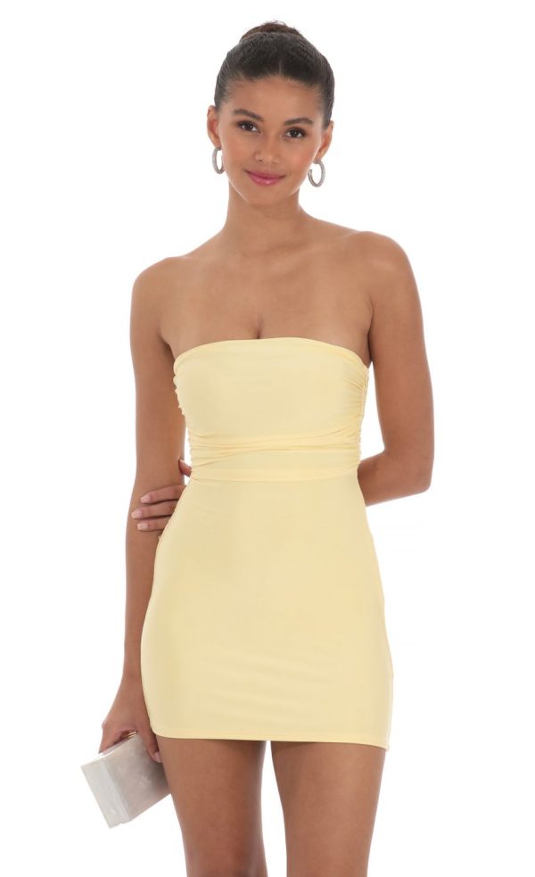 Strapless Sequin Butterfly Bodycon Dress in Yellow - Image 4