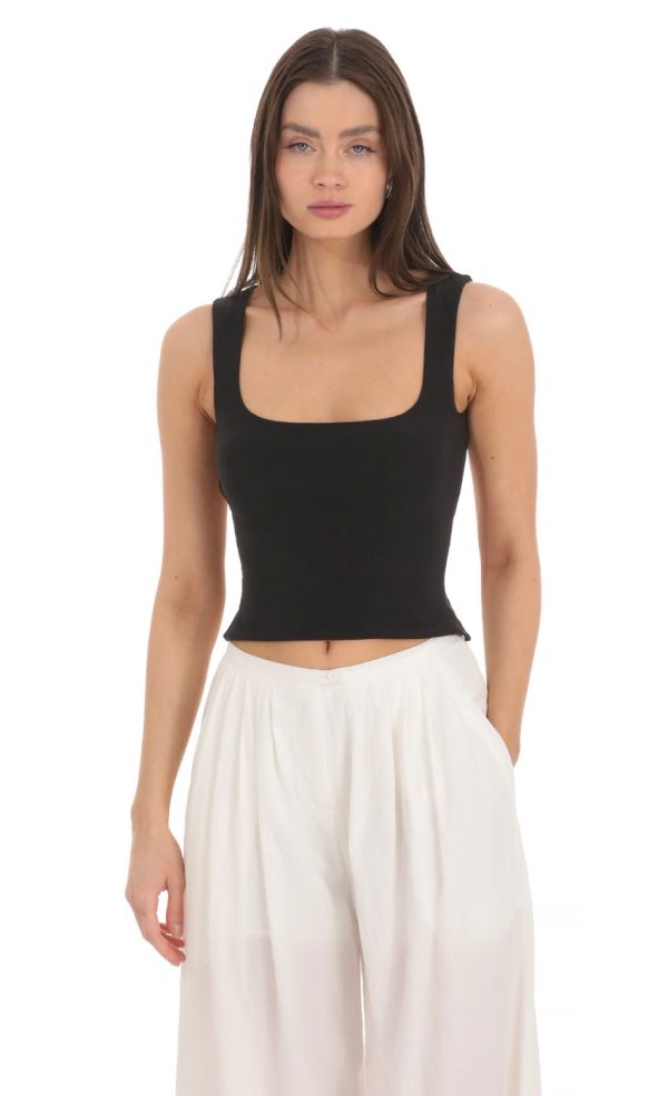 Scoop Neck Open Back Top in Black - Image 2