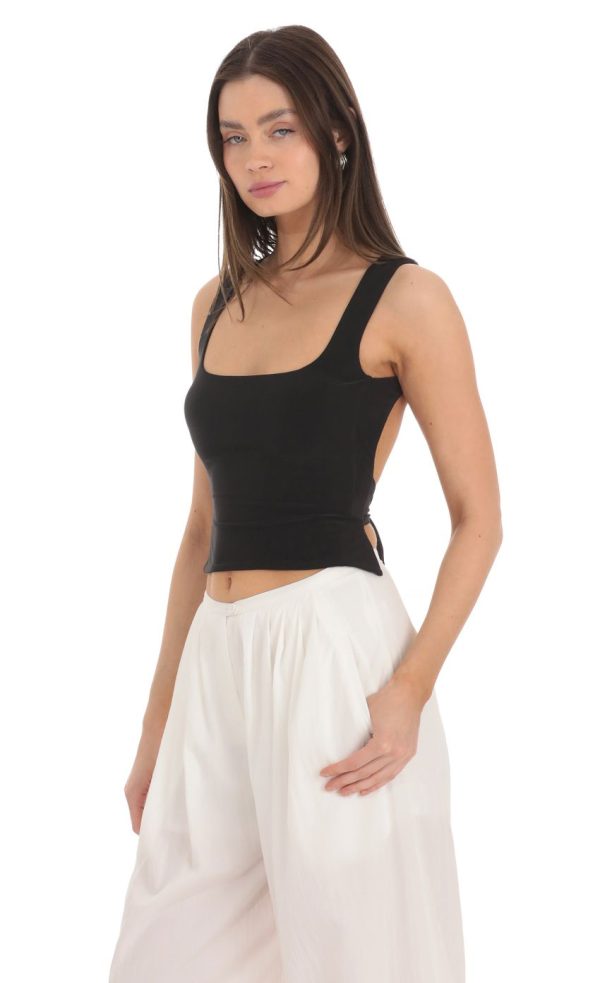 Scoop Neck Open Back Top in Black - Image 3