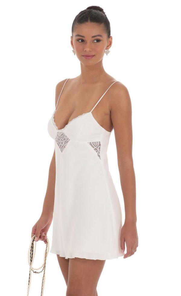 Lace Cutout Slip Dress in White - Image 3
