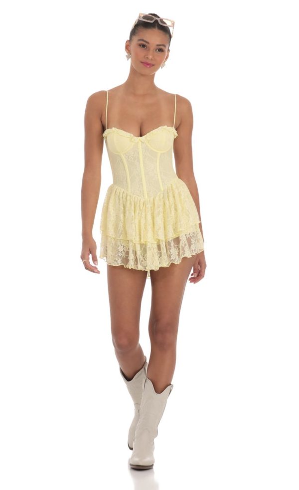Lace Corset Romper in Yellow