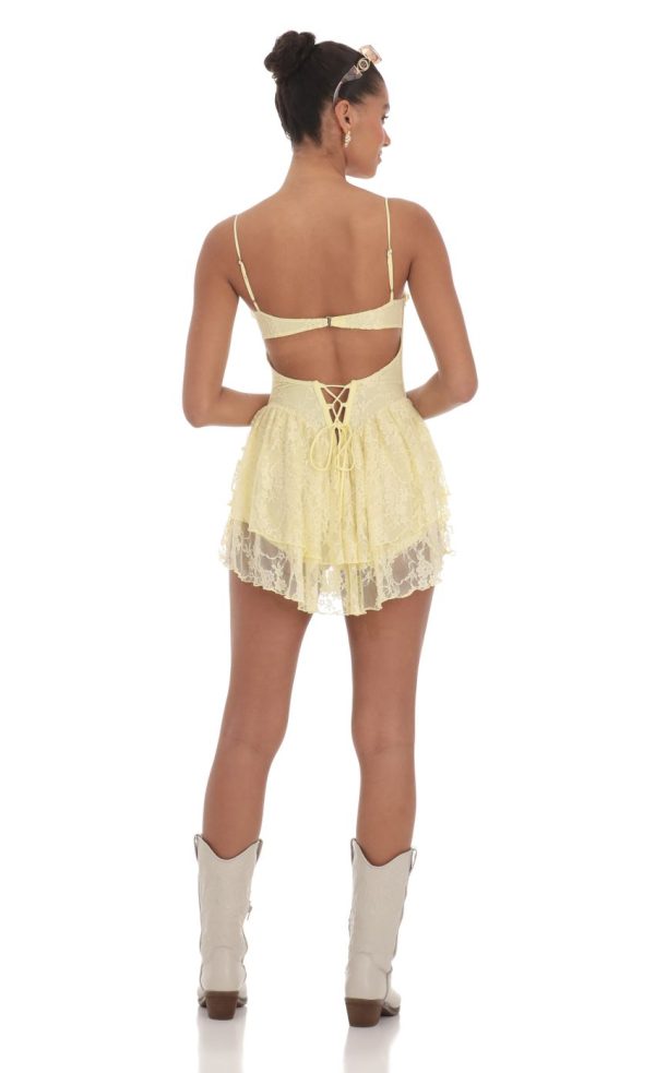 Lace Corset Romper in Yellow - Image 2