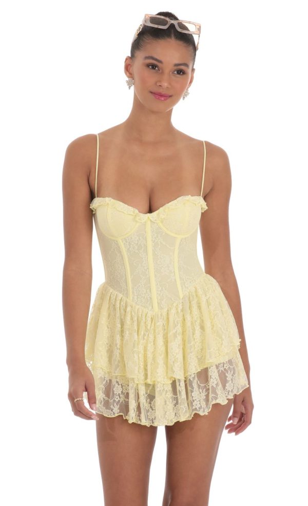 Lace Corset Romper in Yellow - Image 4