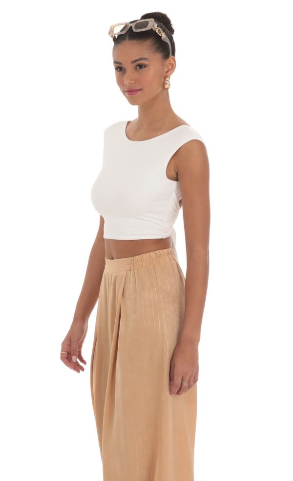 Open Back Tie Top in White - Image 3