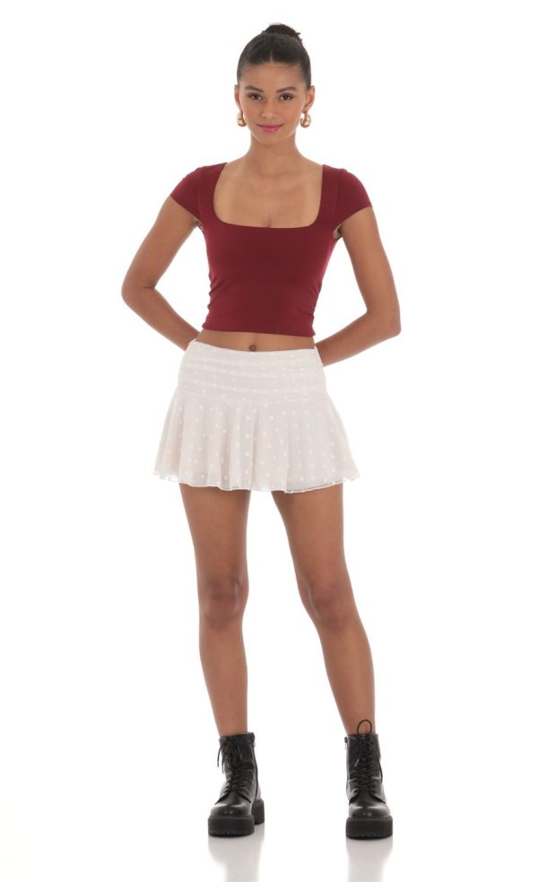 Dotted Mesh Skirt in White - Image 3