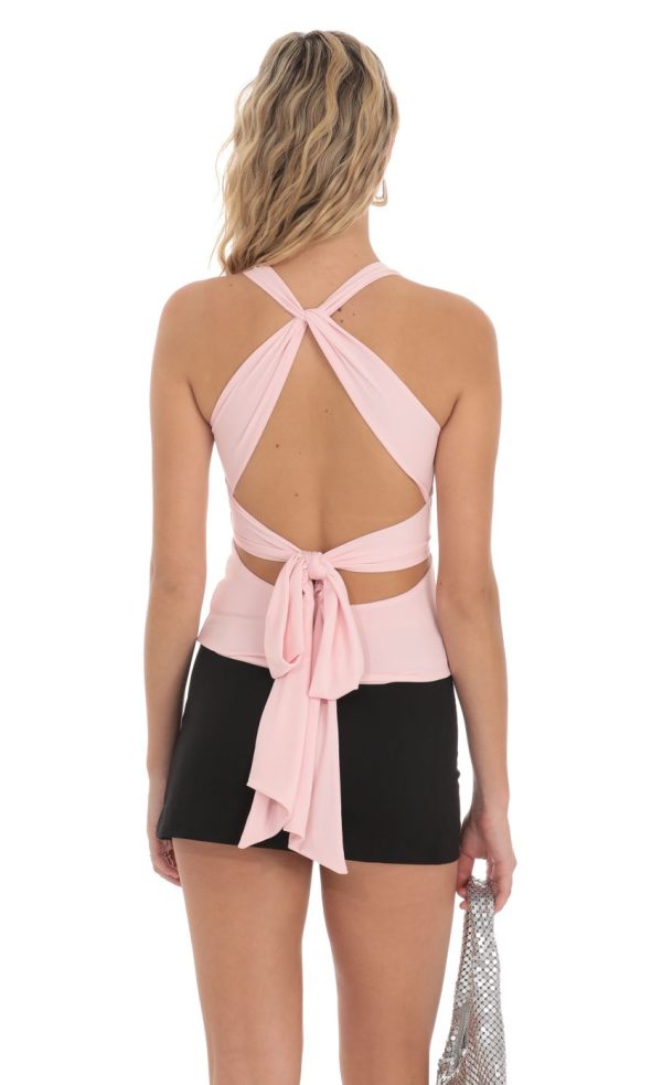 Twist Cross Back Top in Pink - Image 2