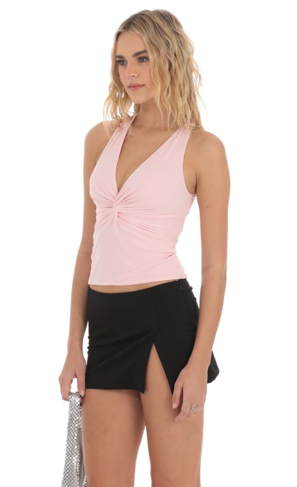 Twist Cross Back Top in Pink - Image 3