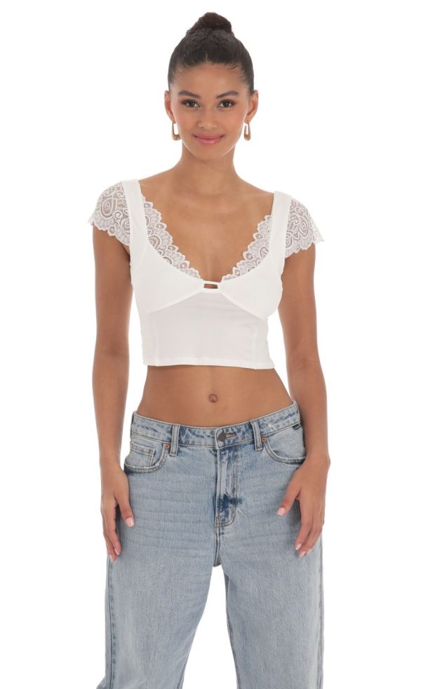 Lace Sleeve Top in White