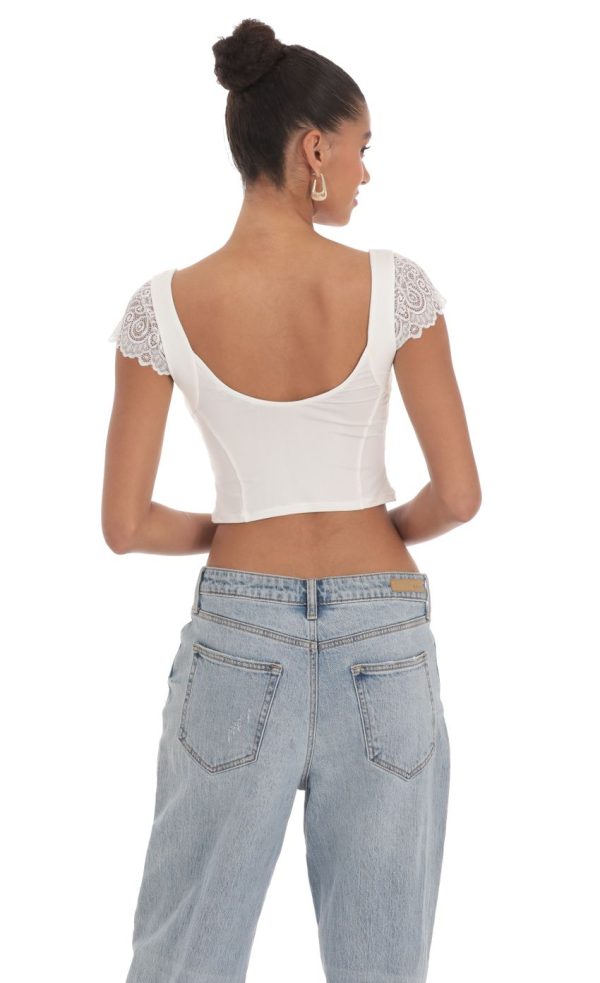 Lace Sleeve Top in White - Image 2