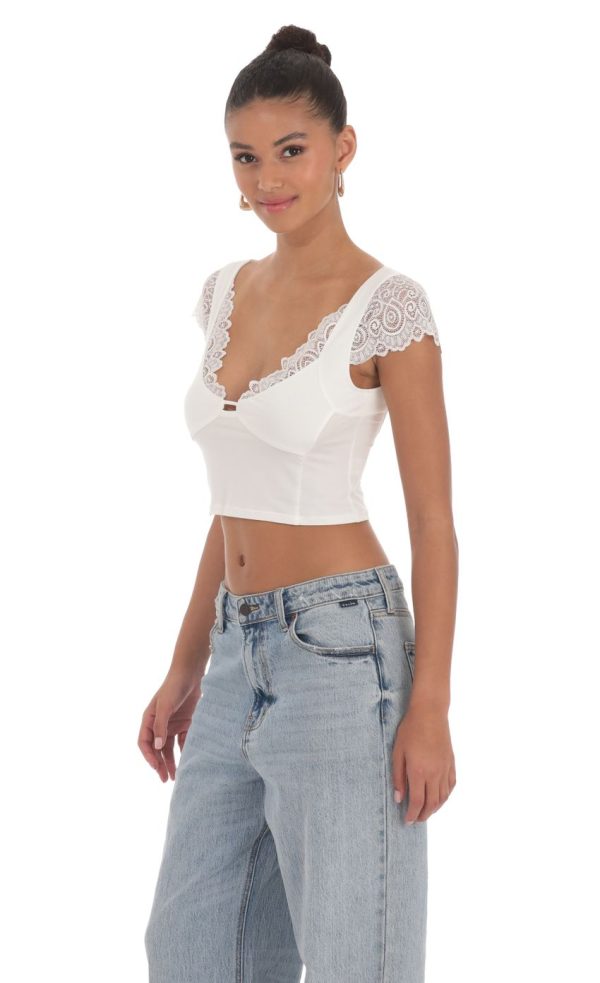 Lace Sleeve Top in White - Image 3