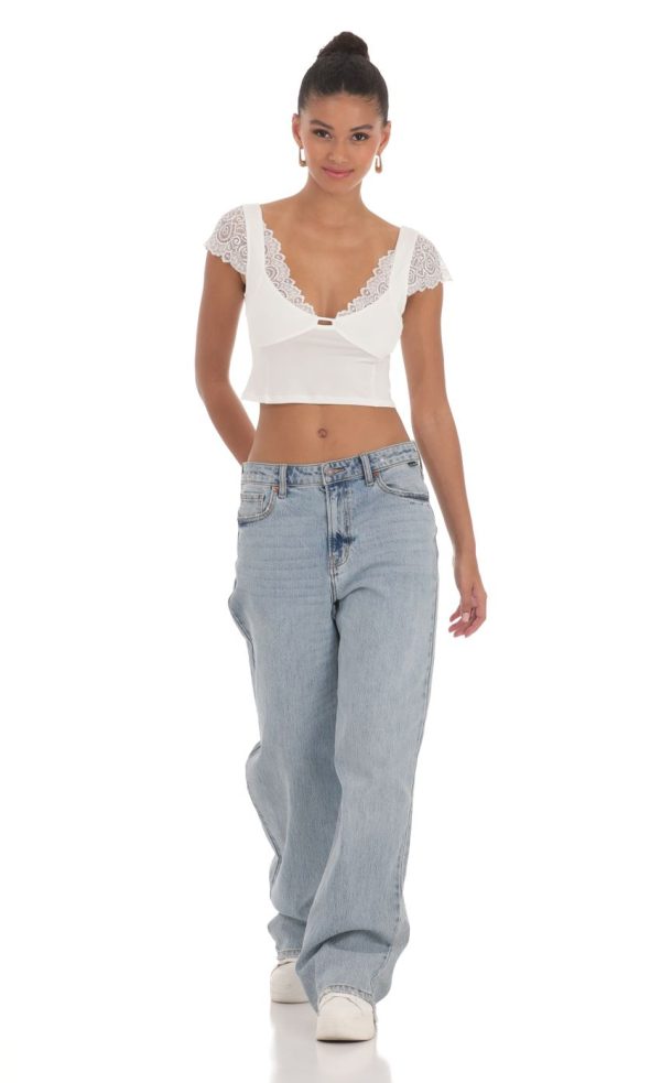 Lace Sleeve Top in White - Image 4