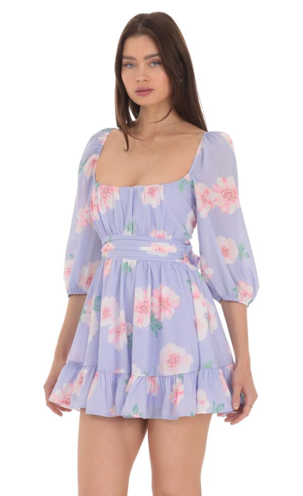 Floral Ruffle Dress in Lavender - Image 3