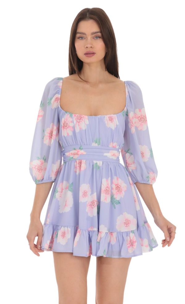 Floral Ruffle Dress in Lavender - Image 4