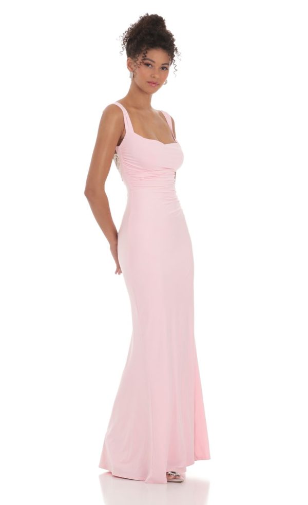 Back Sequin Butterfly Maxi Dress in Pink - Image 3