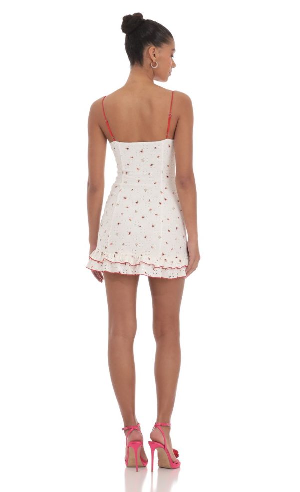 Floral Eyelet Ruffle Dress in White - Image 2