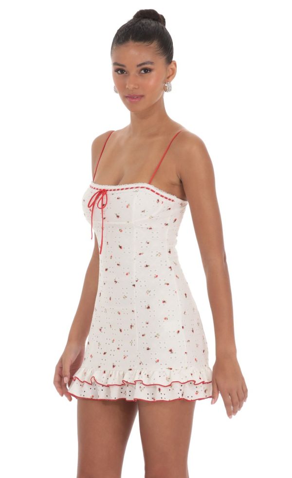 Floral Eyelet Ruffle Dress in White - Image 3