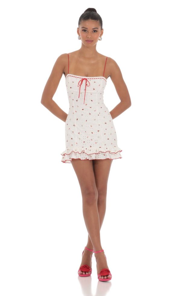 Floral Eyelet Ruffle Dress in White - Image 4