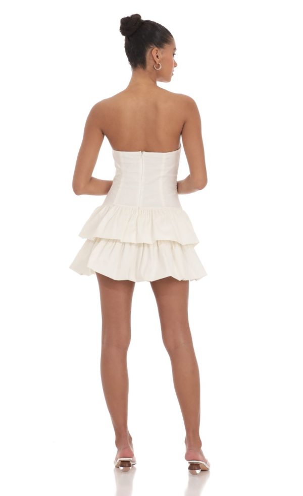 Strapless Corset Bubble Dress in Ivory - Image 2