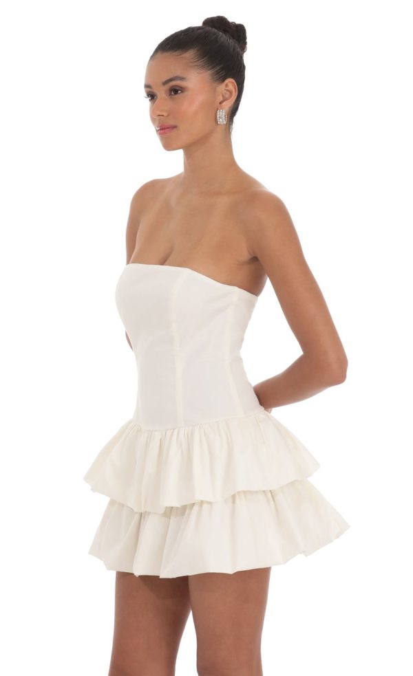 Strapless Corset Bubble Dress in Ivory - Image 3