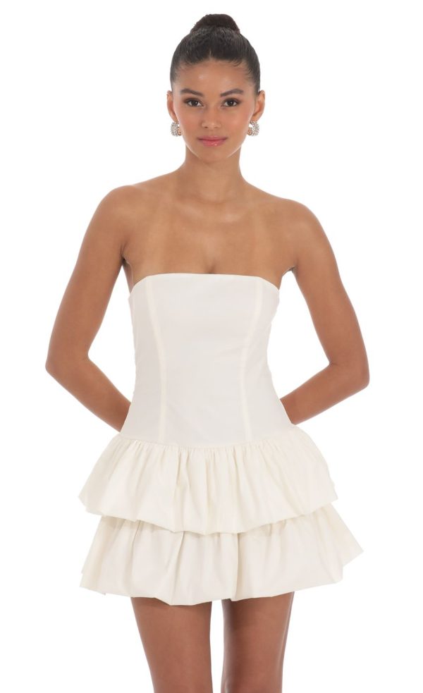 Strapless Corset Bubble Dress in Ivory - Image 4