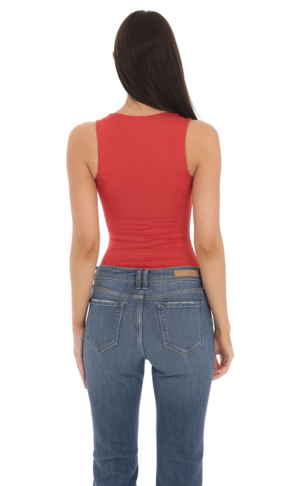 Square Neck Bodysuit in Red - Image 2