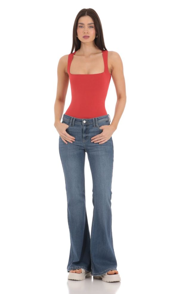 Square Neck Bodysuit in Red - Image 3