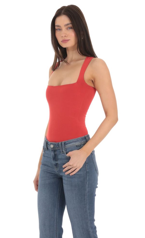 Square Neck Bodysuit in Red - Image 4
