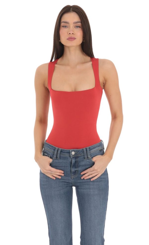 Square Neck Bodysuit in Red - Image 5
