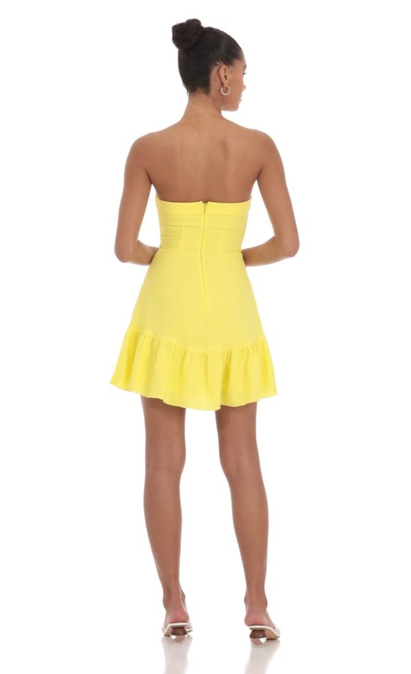 Front Tie Strapless Corset Dress in Yellow - Image 2