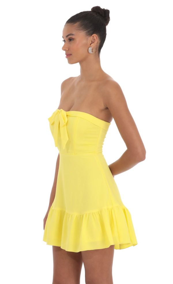 Front Tie Strapless Corset Dress in Yellow - Image 3