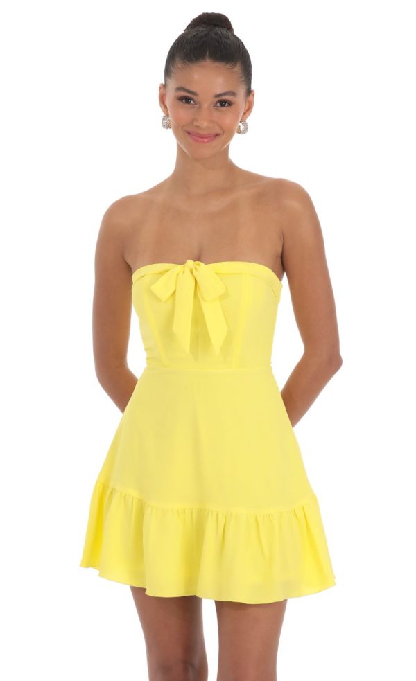 Front Tie Strapless Corset Dress in Yellow - Image 4