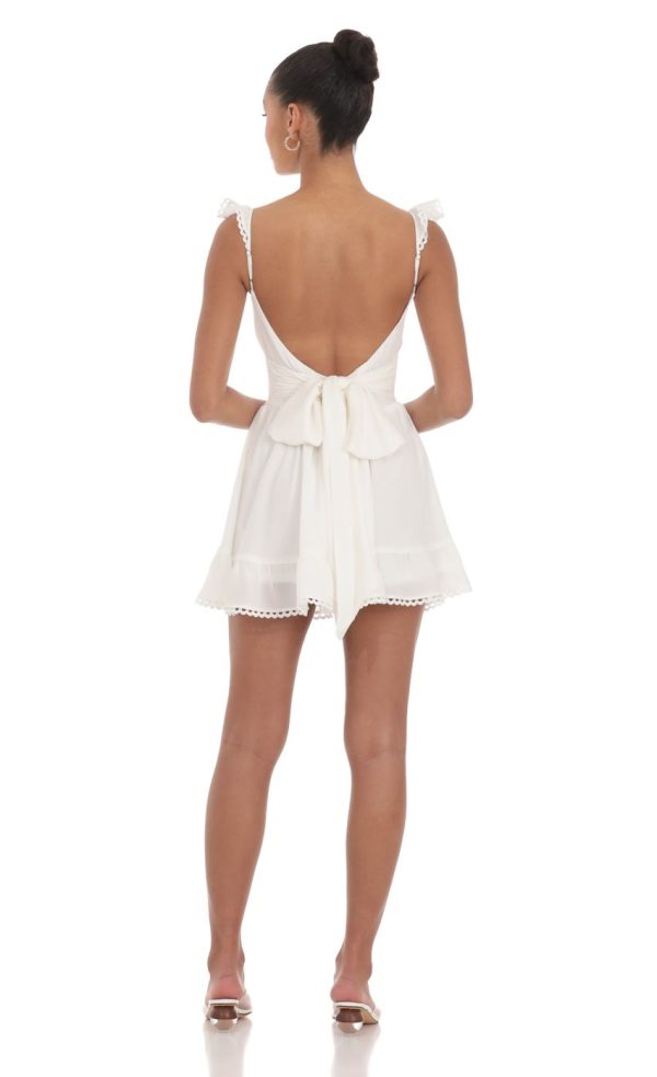 Embroidered Trim A-line Dress in White - Image 2