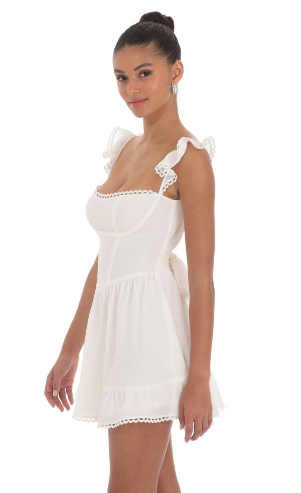 Embroidered Trim A-line Dress in White - Image 3