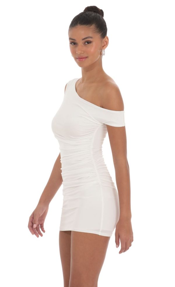 Off Shoulder Bodycon Dress in White - Image 3