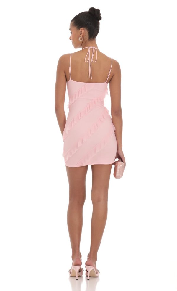 Mesh Ruffle Dress in Pink - Image 2