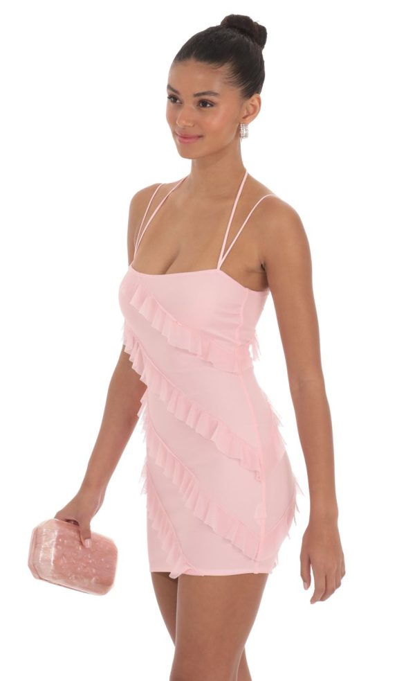 Mesh Ruffle Dress in Pink - Image 3