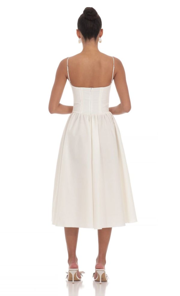 Corset V-Neck Midi Dress in Ivory - Image 2