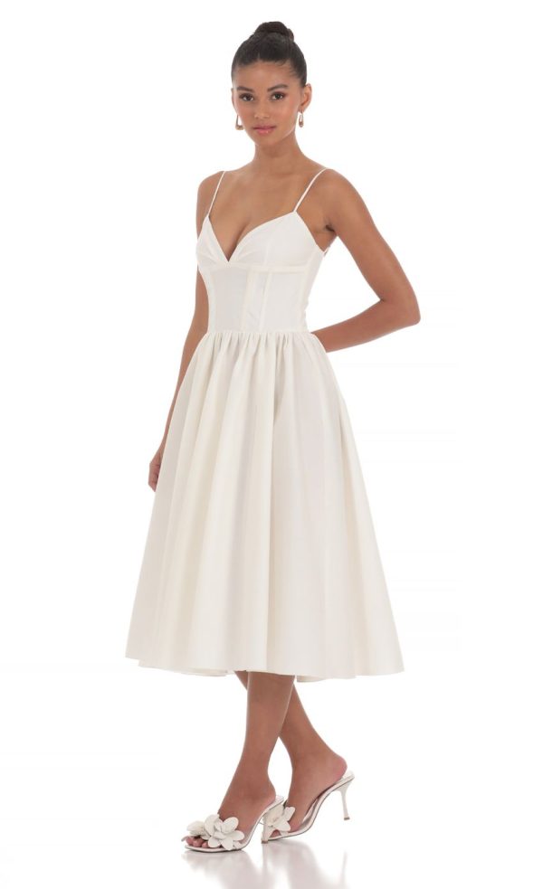Corset V-Neck Midi Dress in Ivory - Image 3