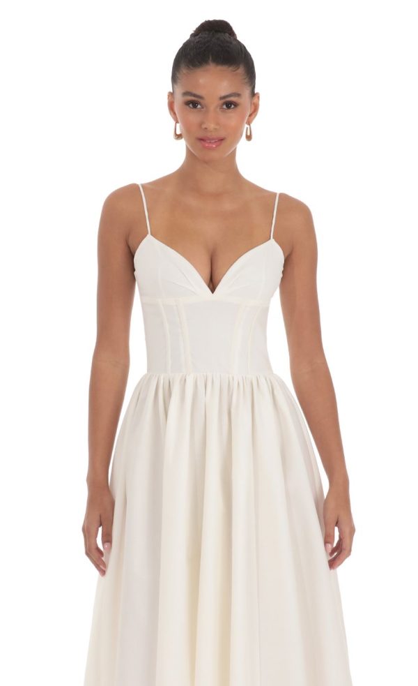Corset V-Neck Midi Dress in Ivory - Image 4