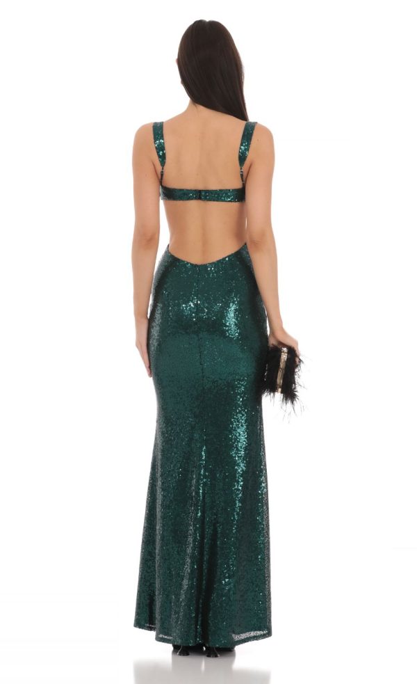 Sequin Cutout Maxi Dress in Green - Image 2