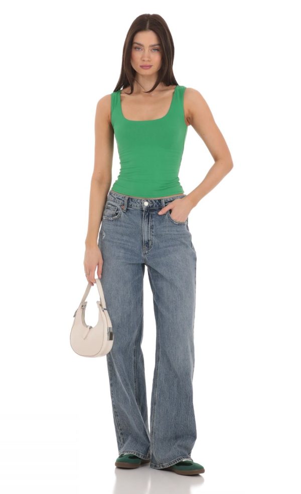 Scoop Neck Tank Top in Green - Image 4