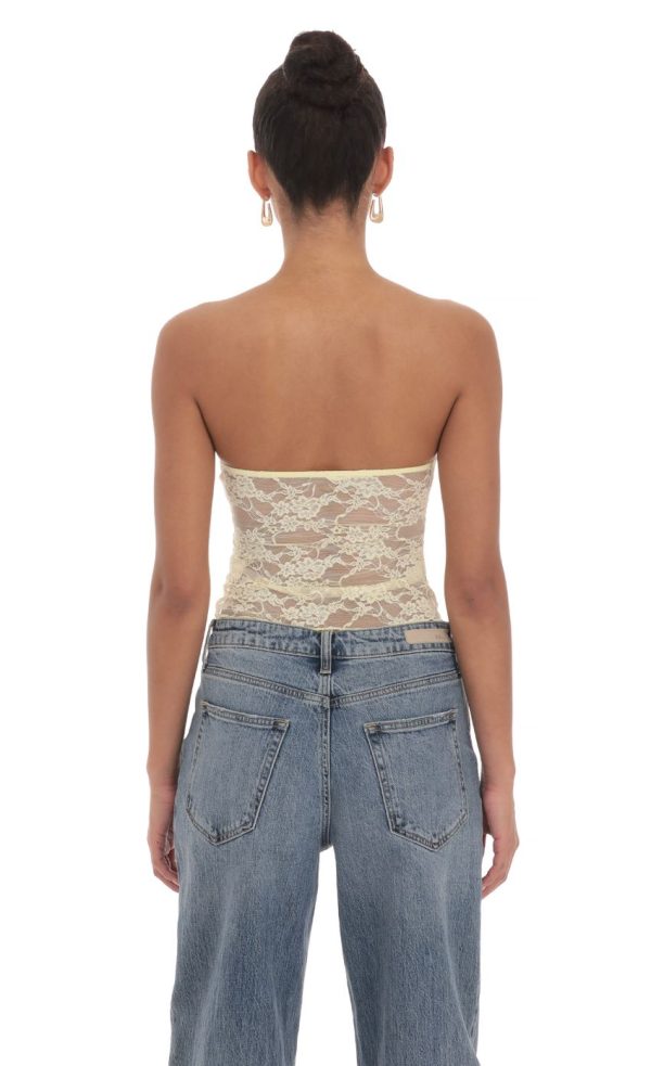 Strapless Lace Top in Yellow - Image 2