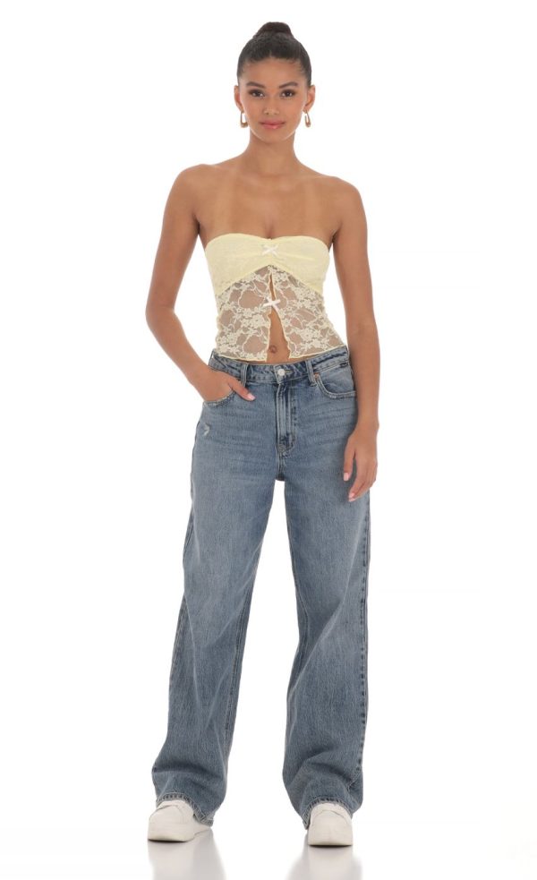 Strapless Lace Top in Yellow - Image 4