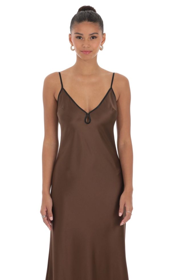 Satin Shift Maxi Dress in Brown - Image 4