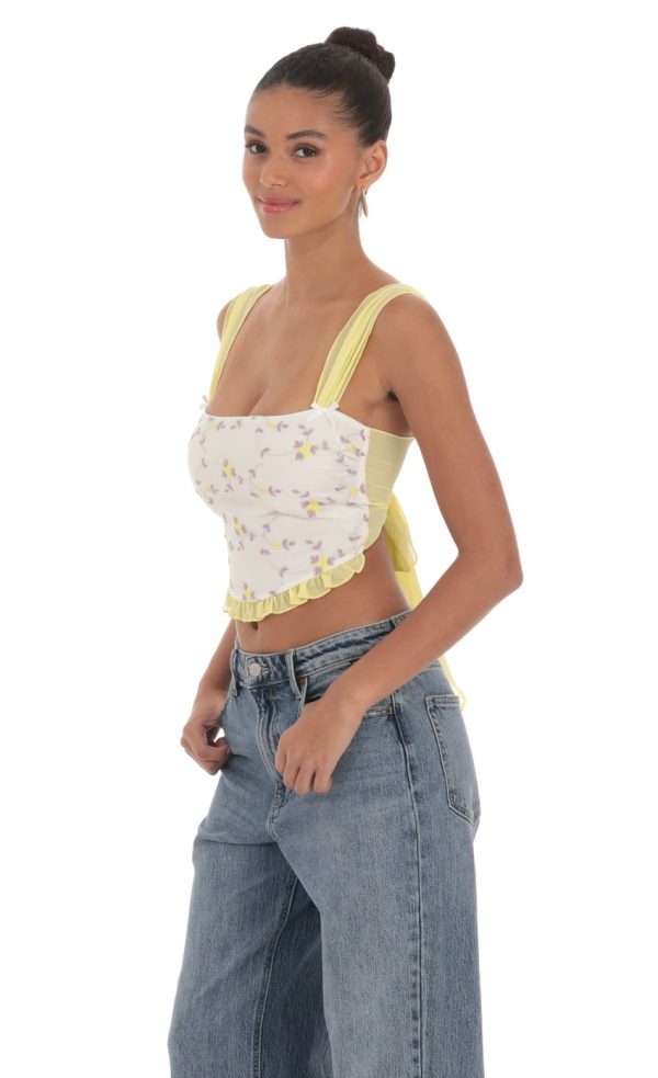 Floral Back Tie Top in White
