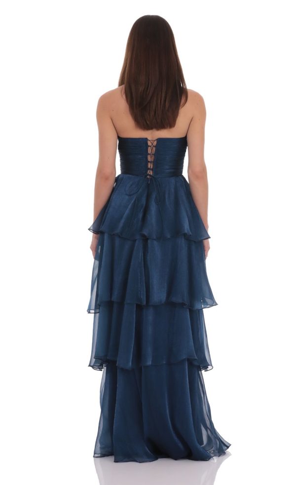 Corset Petal Ruffle Strapless Maxi Dress in Navy - Image 2